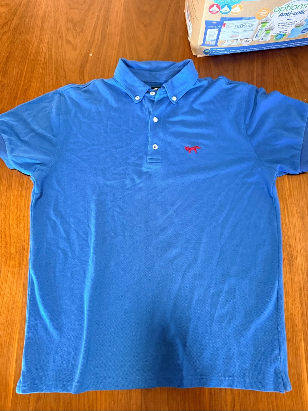 Men's Blue Polo Shirt with Contrast Logo Sz M